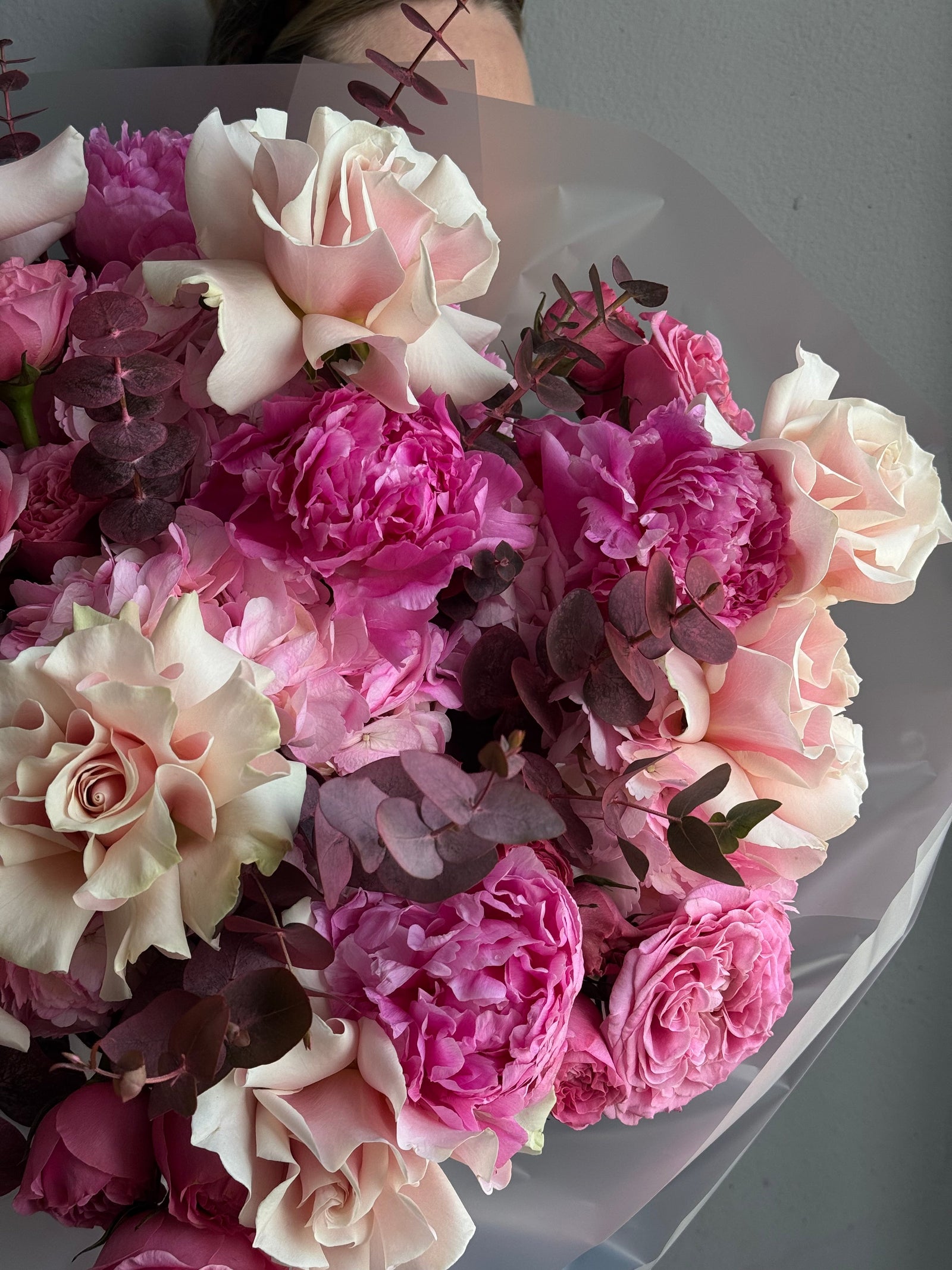 Bouquet “Fifty Shades of Rosé” - roses, eucalyptus