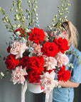 Flower Box “Ruby & Rose Reverie” - roses, delphiniums