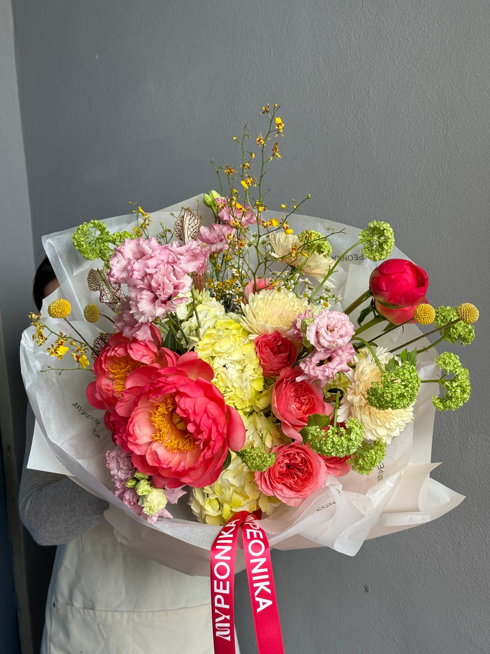 Bouquet “Sweet Obsession” — peonies, hydrangea, vibrunum, eustoma