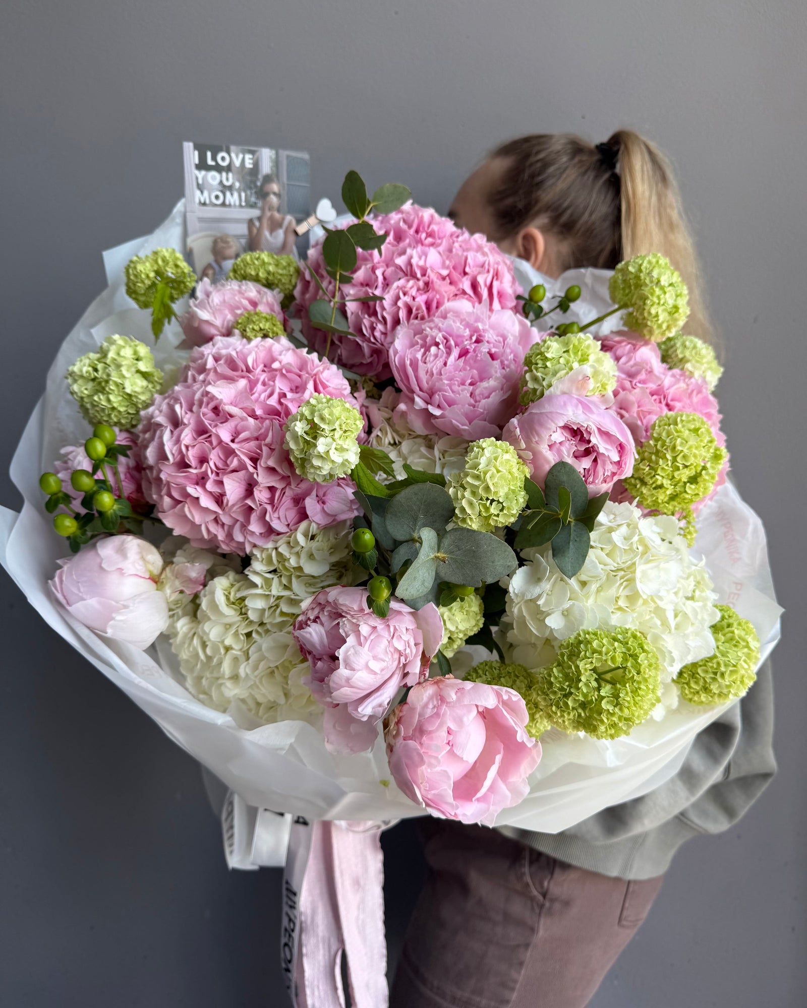 Bouquet “Love You, Mean It” – Peonies, hydrangeas, viburnum