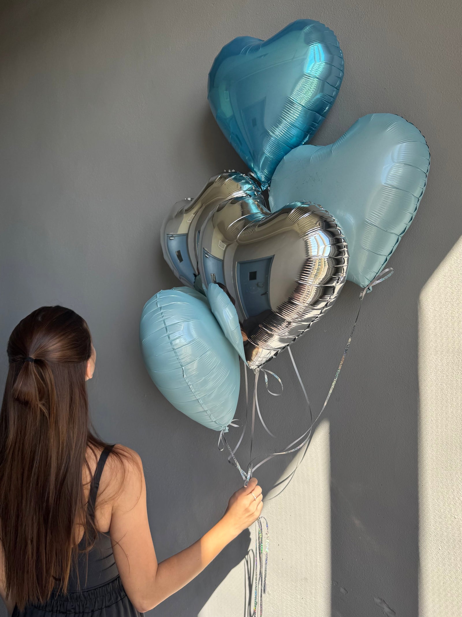 BALLOONS "BLUE &amp; SILVER HEARTS"