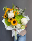 Bouquet “Daylight Garden” — peonies, sunflowers, anthuriums