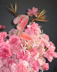 Flower Basket “Hyperpink” — anthurium, strelitzia, roses, hydrangea