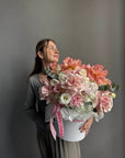 Flower box "Cloud of Petals" - Ranunculus, roses, hydrangeas