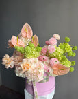 Flower Box “The Way You Care” — roses, hydrangea, ranunculus, anthurium, viburnum