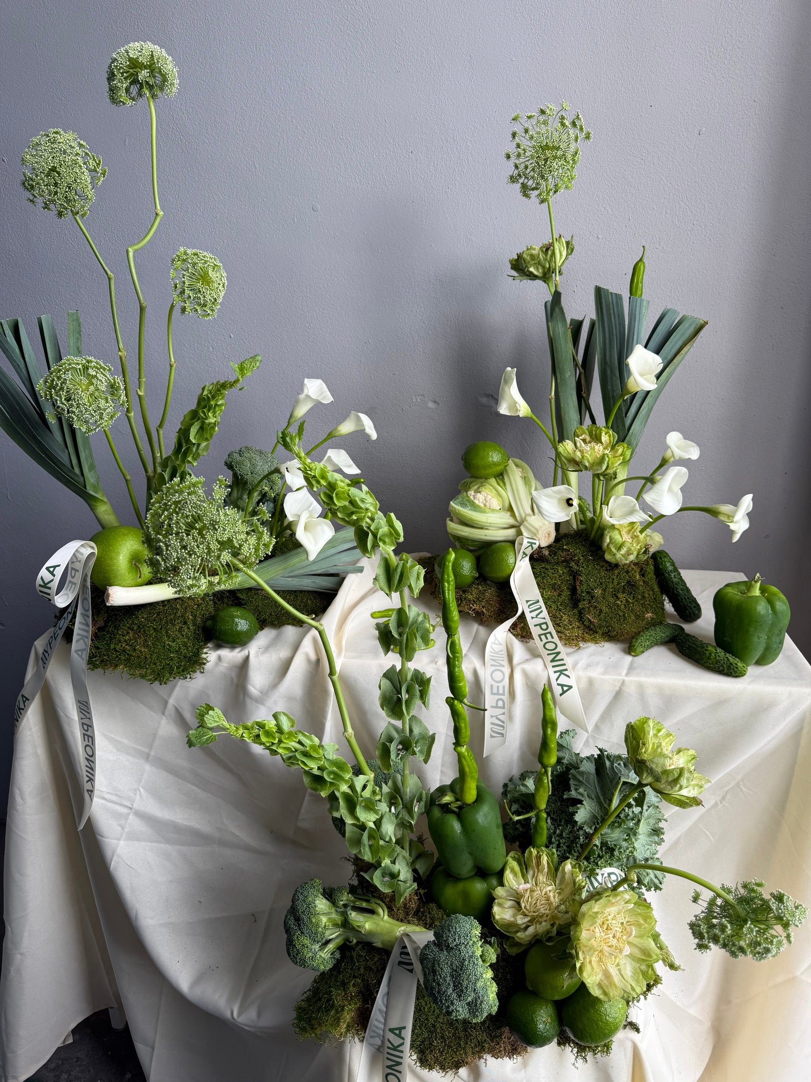 Interior Arrangements Set “Vibrant Core” — calla lilies, rose veggie, assorted vegetables