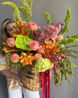 Flower Basket “Wild Eden” — ranunculus, anthurium, hydrangea, orchids, eremurus, moluccella