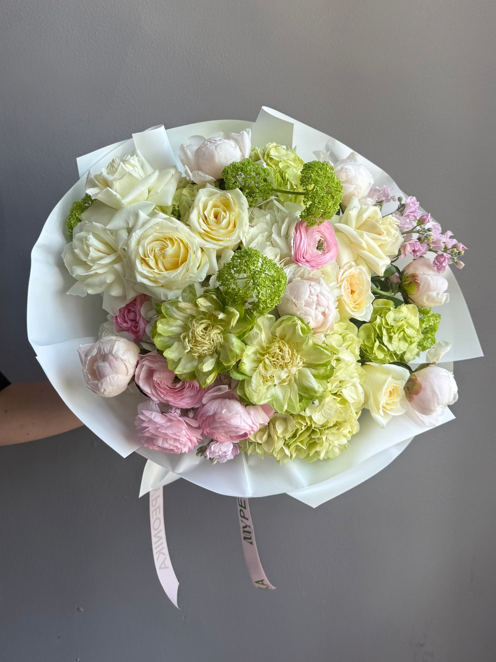 Bouquet “The Softest Thank You” — roses, hydrangea, peonies, ranunculus, veggie roses