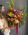 Flower Basket “Wild Eden” — ranunculus, anthurium, hydrangea, orchids, eremurus, moluccella