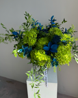 Bouquet in a vase “Ultramarine” - hydrangeas, greens