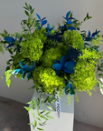 Bouquet in a vase “Ultramarine” - hydrangeas, greens