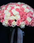 Bouquet in a vase “Pink & white” - 100 roses