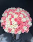 Bouquet in a vase “Pink & white” - 100 roses