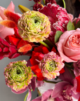 Flower basket “Tropical Garden” - orchids, roses, ranunculuses