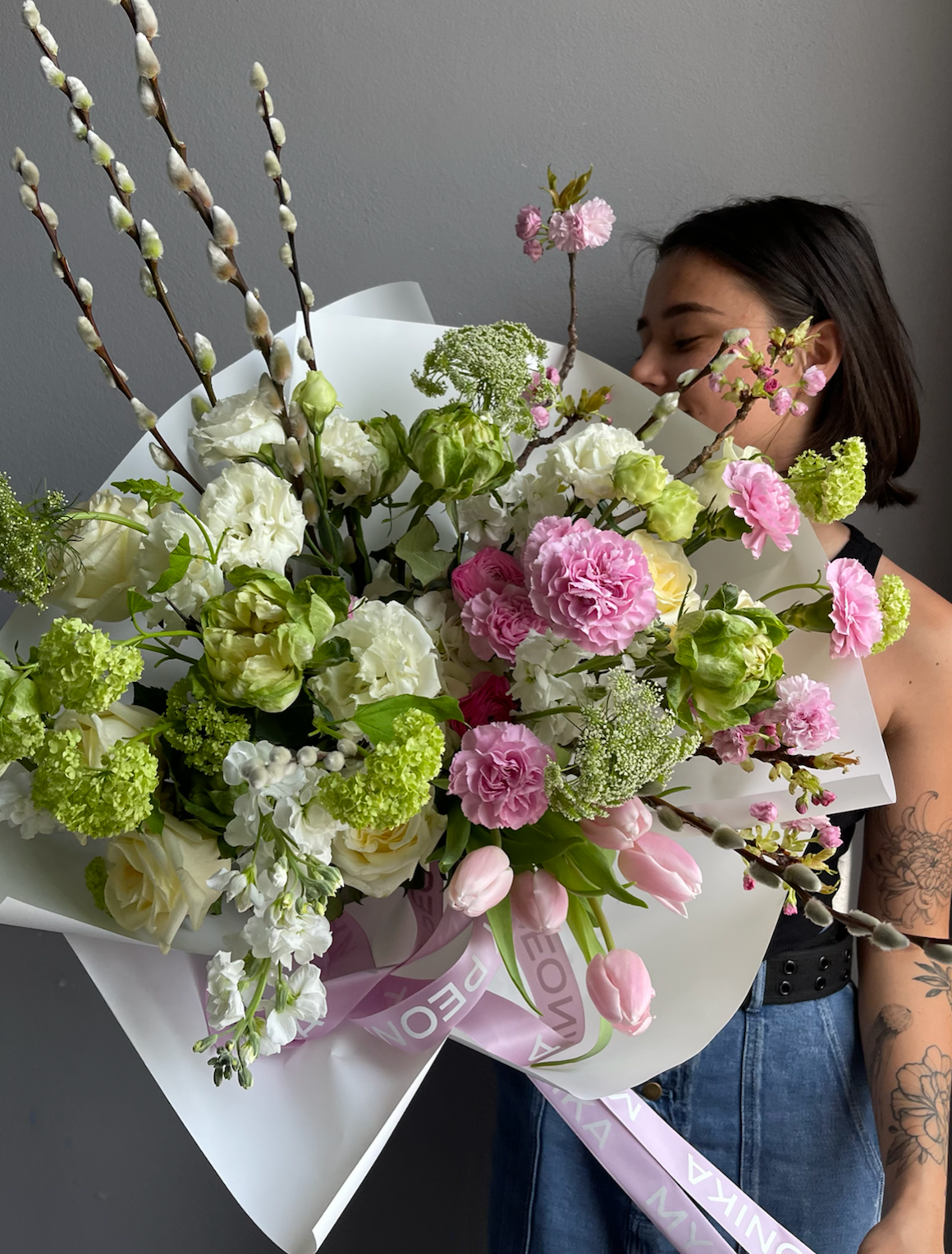 Bouquet "Sweet May" - roses, ranunculuses, carnations