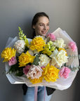 Bouquet “Siesta” - roses, dianthus, eucalyptus