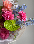 Bouquet “Euphoria“ - anthurium, roses, delphinium, hydrangeas