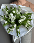 Duo bouquet “White Duet” - white tulips, white stock