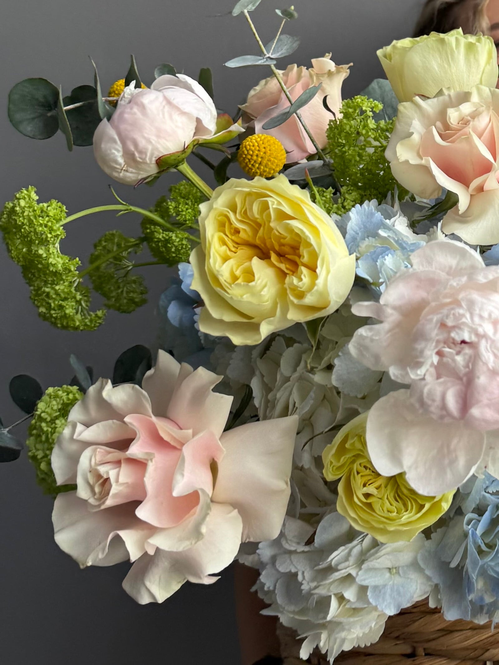 Flower Basket “Okay But This One” — peonies, hydrangea, roses