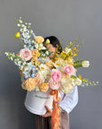 Flower Box “Fresh Start” — ranunculus, hydrangea, delphinium, lisianthus & seasonal blooms