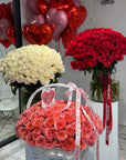 Luxury Flower & Balloon Set “With All My Love” — Pink Expression roses, white roses, red roses, heart balloons