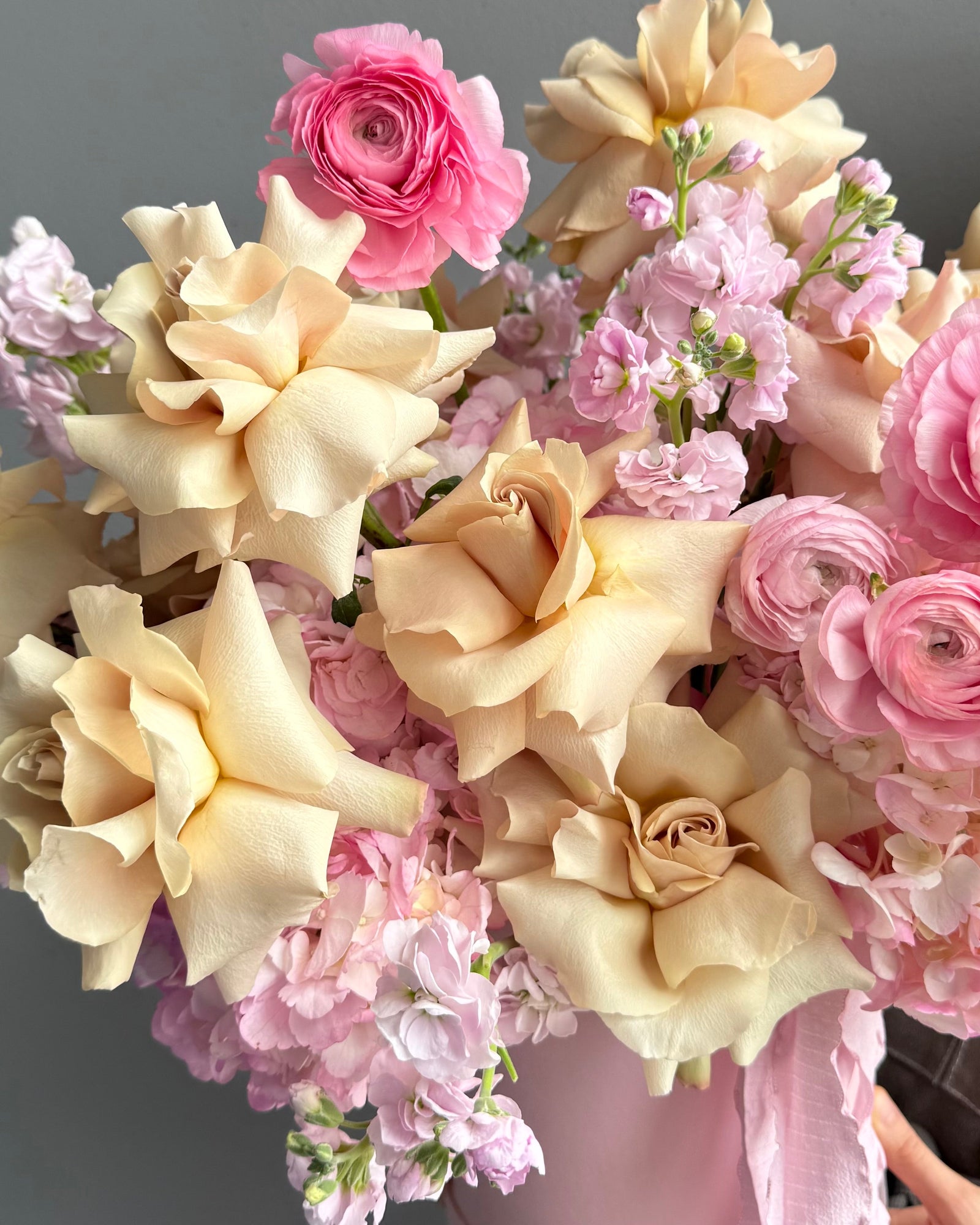 Flower Box “Strawberries and Cream” — roses, ranunculus, hydrangea