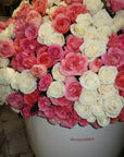 WOW-ARRANGEMENT “500 pink and white roses” in a white vase