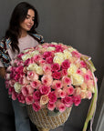 Flower Basket “Pink Pony Club” - 150 mixed roses