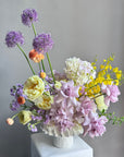 Vase Arrangement “Amethyst Sun” — roses, hydrangeas, allium, ranunculus