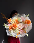 Bouquet “October Kiss” — hydrangea, roses, stock flowers