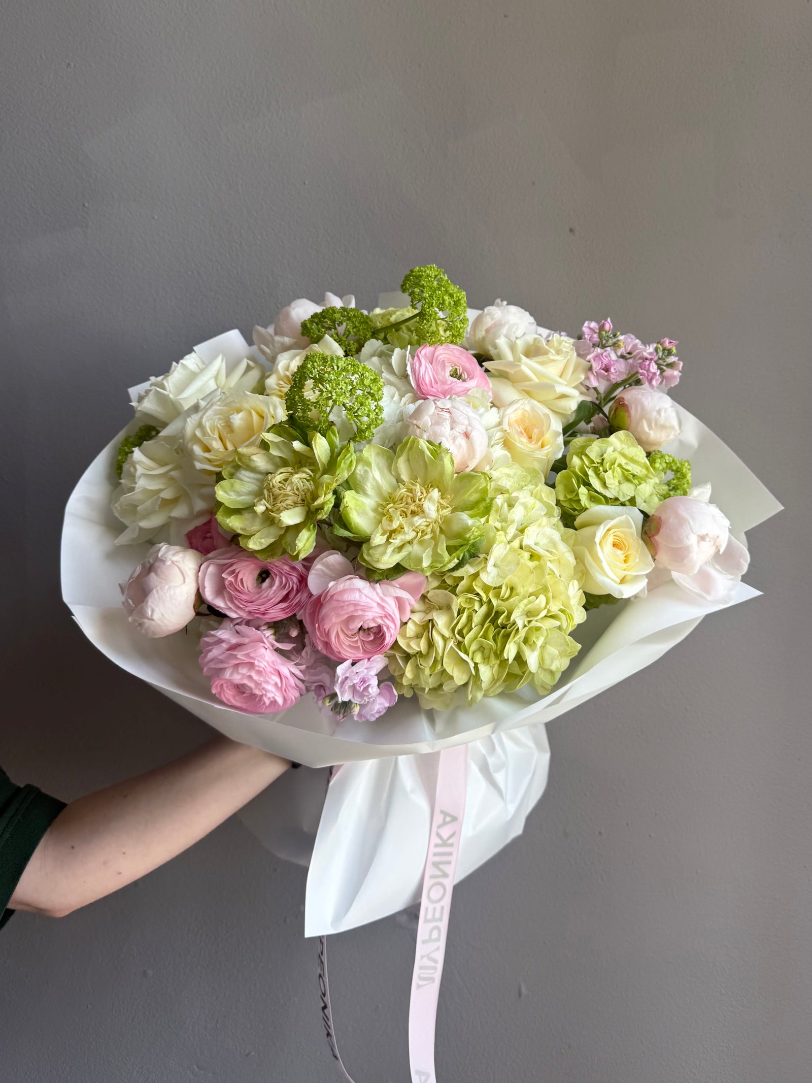 Bouquet “The Softest Thank You” — roses, hydrangea, peonies, ranunculus, veggie roses