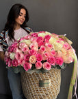 Flower Basket “Pink Pony Club” - 150 mixed roses