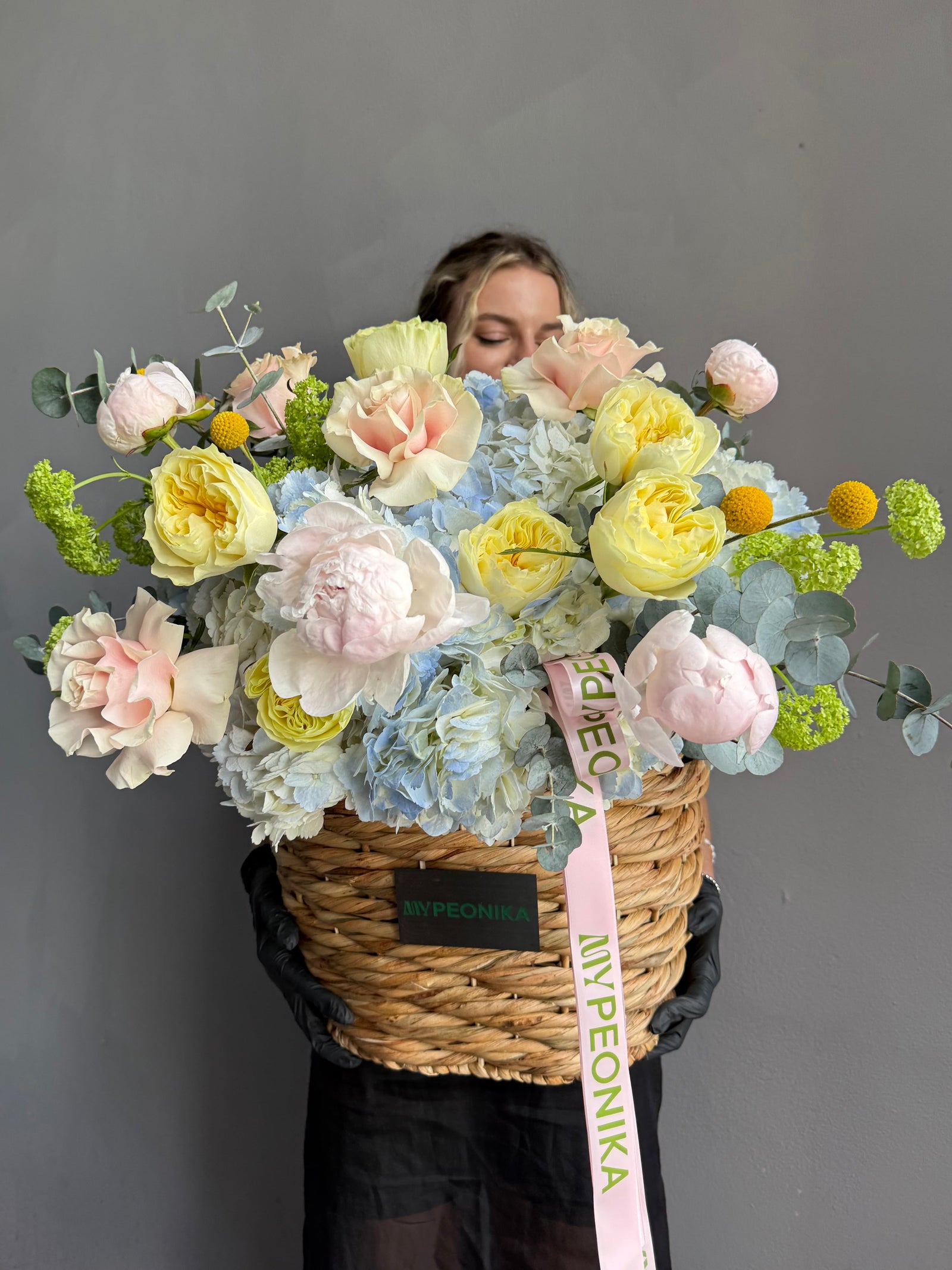Flower Basket “Okay But This One” — peonies, hydrangea, roses