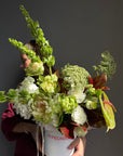 Flower Box “Urban Jungle Chic” — rose veggie, hydrangea, anthurium