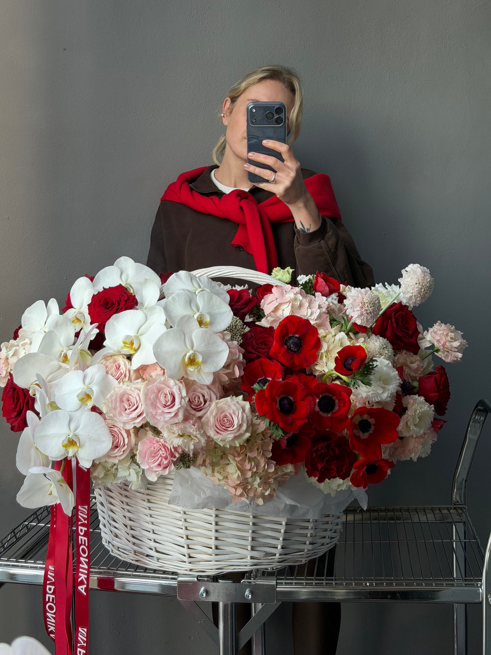 Flower Basket “Say My Name” — anemones, orchids, roses, hydrangea