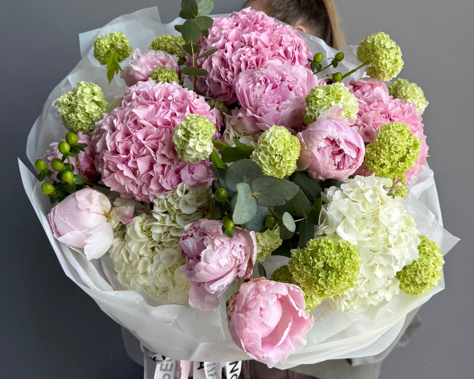 Bouquet “Love You, Mean It” – Peonies, hydrangeas, viburnum