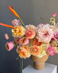 Vase Arrangement “Dear September” — roses, ranunculus, hydrangea, bird of paradise