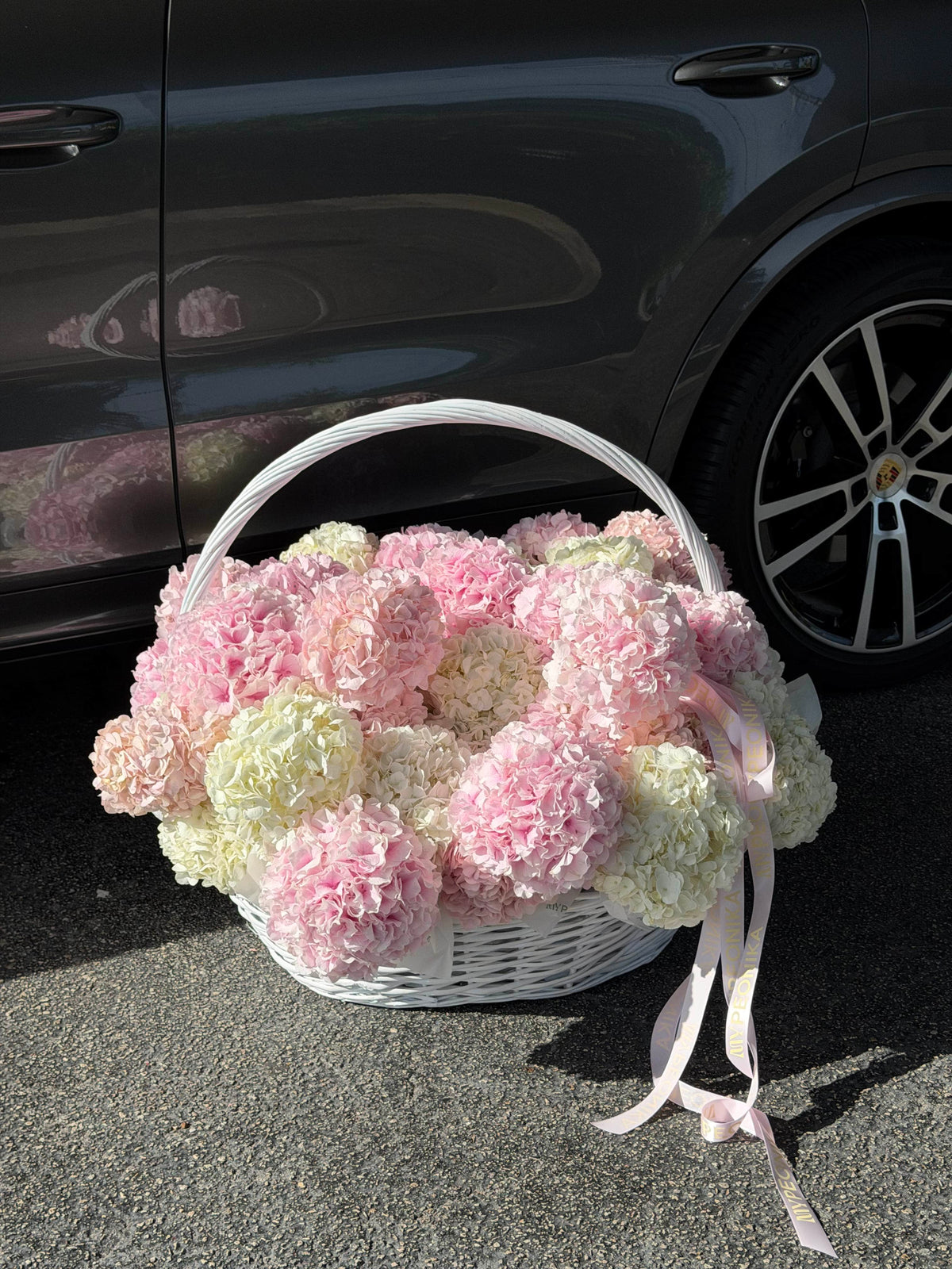 Flower Basket “Say Nothing. Send This” — hydrangeas