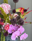 Bouquet in a vase “Island Luxe” (ONLY MIAMI) - orchids, anthuriums, birds of paradise