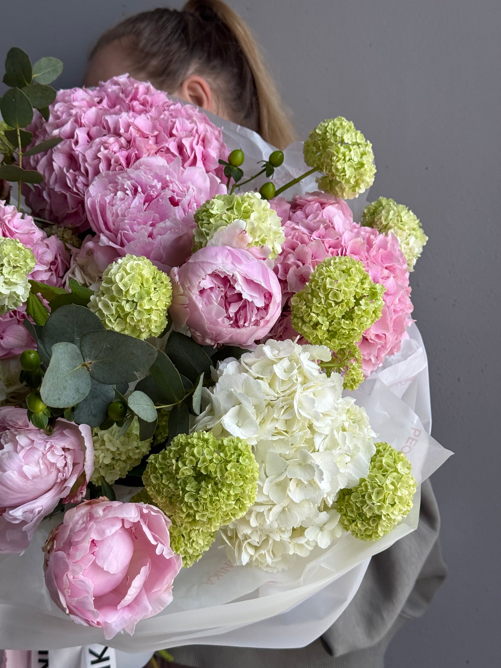 Bouquet “Love You, Mean It” – Peonies, hydrangeas, viburnum