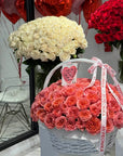 Luxury Flower & Balloon Set “With All My Love” — Pink Expression roses, white roses, red roses, heart balloons