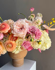 Vase Arrangement “Dear September” — roses, ranunculus, hydrangea, bird of paradise