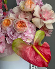 Flower Box “Island Majesty” - French and garden roses, anthuriums, birds of paradise