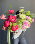 Flower Basket “Peak Summer” — peonies, veggie roses, viburnum, hydrangeas