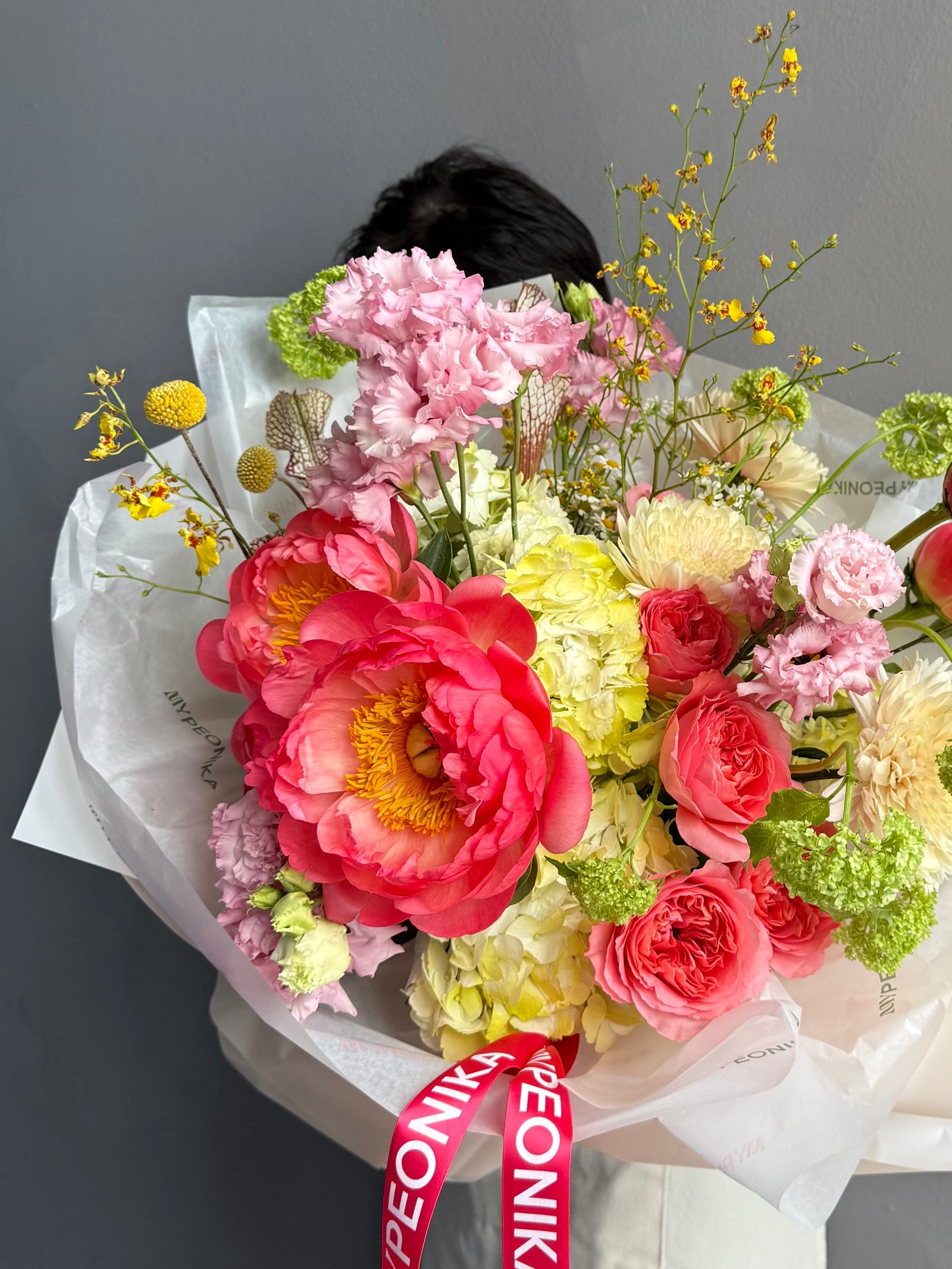 Bouquet “Sweet Obsession” — peonies, hydrangea, vibrunum, eustoma