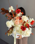 Flower Box “October Love” — gerbera, roses, hydrangea
