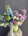 Interior Arrangement “Colorful Happiness” — roses, delphinium, hydrangeas, viburnum