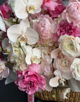 Flower Basket “The Way She Smiles” — roses, orchids, ranunculus