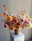 Vase Arrangement “Dear September” — roses, ranunculus, hydrangea, bird of paradise