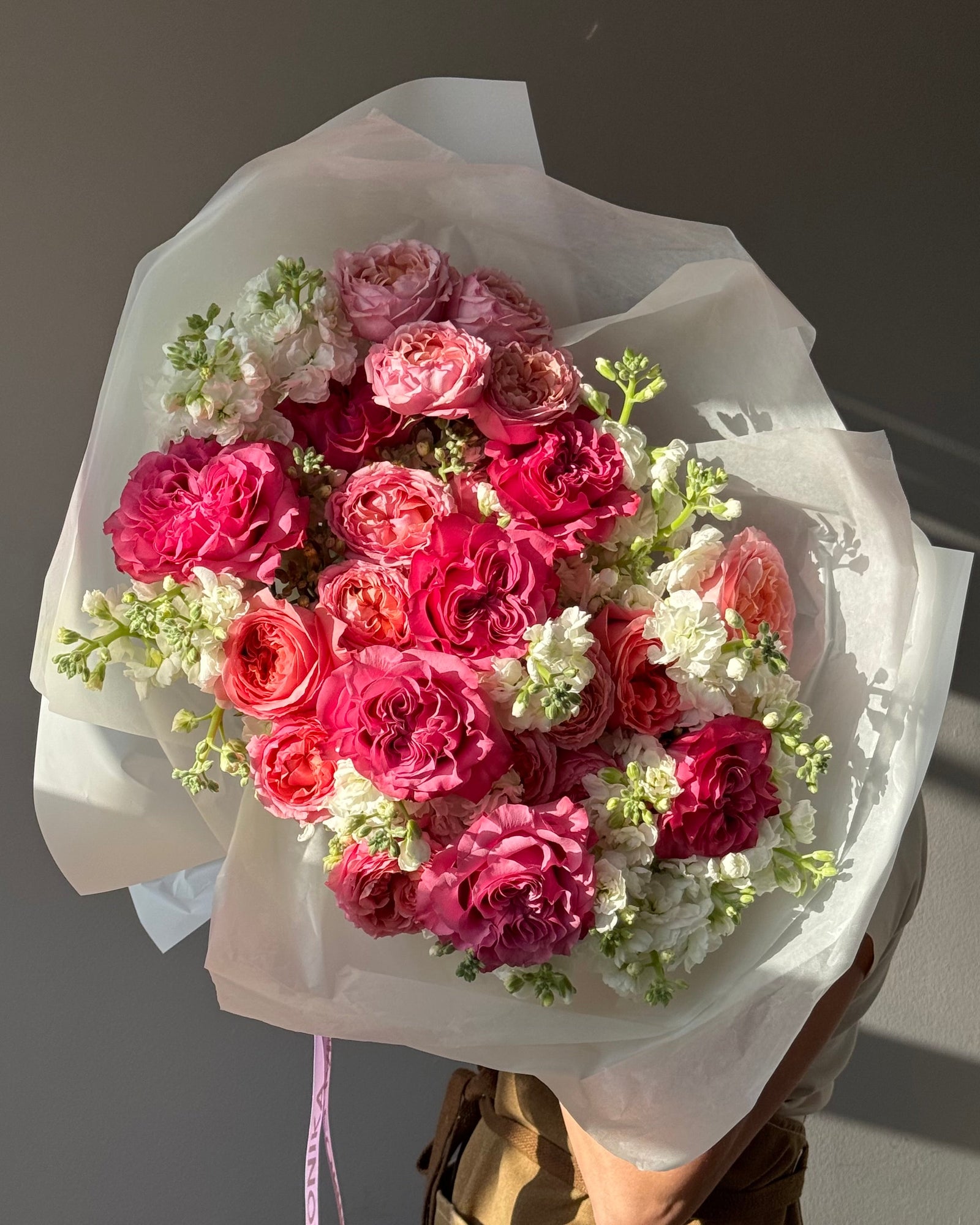Bouquet "Berry Bliss" - Peony roses, garden roses, stock